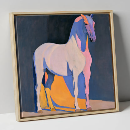 Modern Abstract Painted Grey Horse horse breed canvas wall art in natural frame
