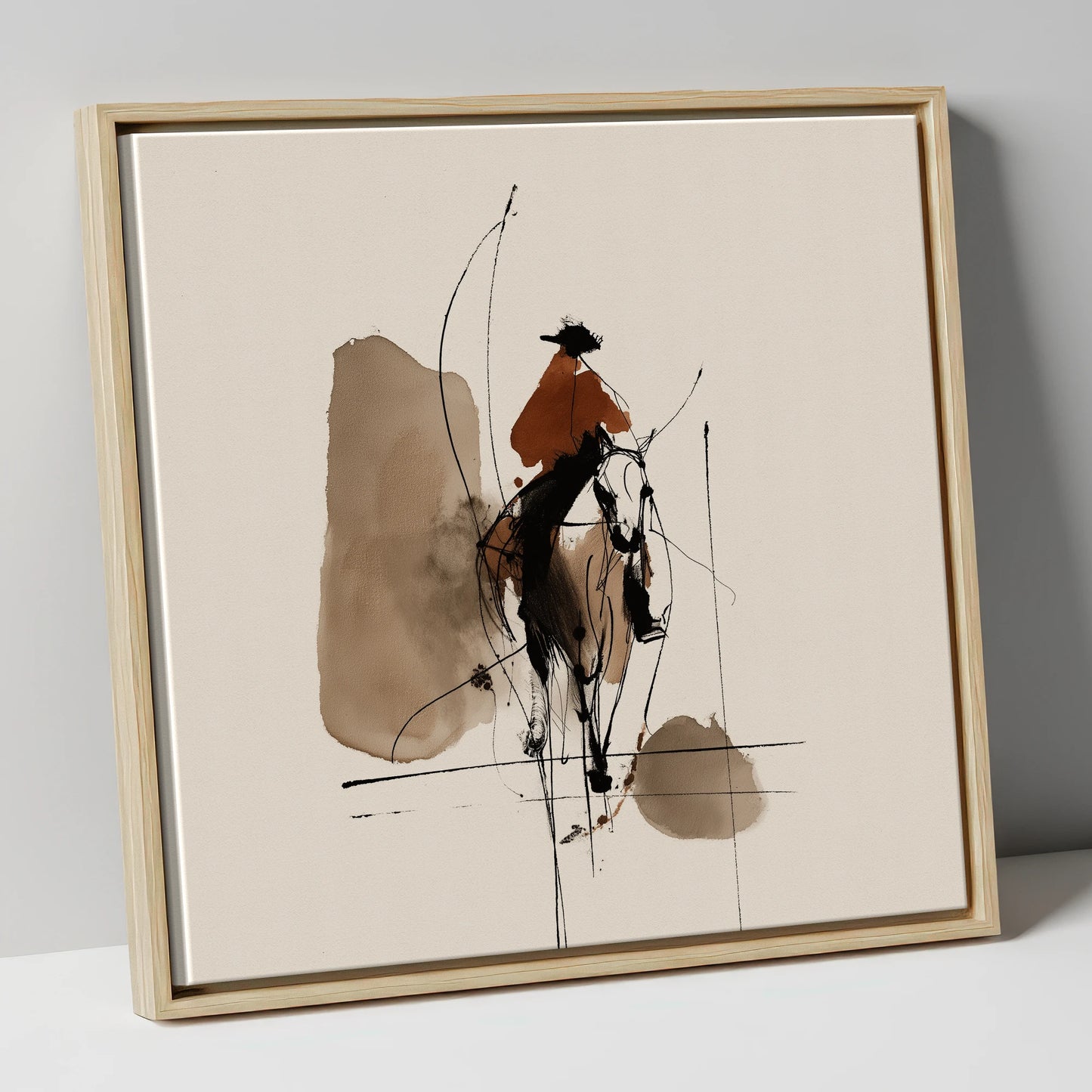 Terracotta Vaquero western horse canvas wall art in natural frame