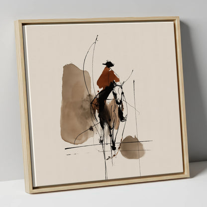 Terracotta Vaquero western horse canvas wall art in natural frame