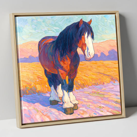 Vivid Heavy Horse horse breed canvas wall art in natural frame