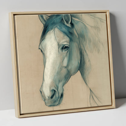Azure Equine Study horse portrait canvas wall art in natural frame