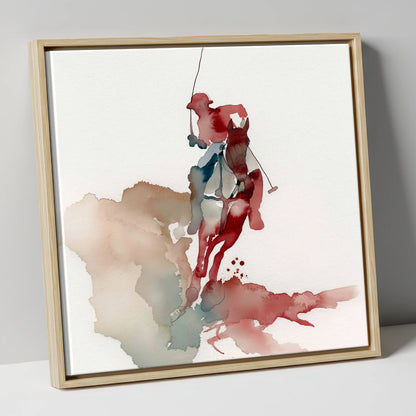 Crimson Chukka Strike polo horse canvas wall art in natural frame