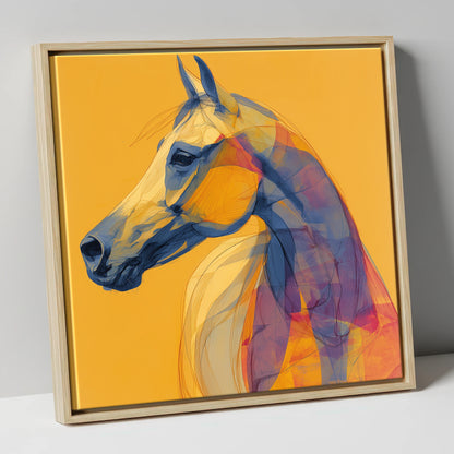 Cobalt and Gold Arabian horse breed canvas wall art in natural frame