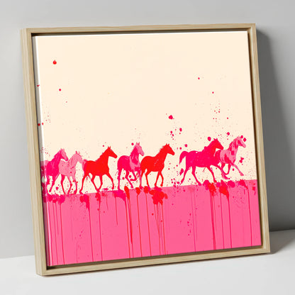 Magenta Motion wild horses canvas wall art in natural frame