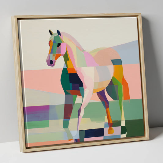 Vibrant Equine Geometry horse breed canvas wall art in natural frame