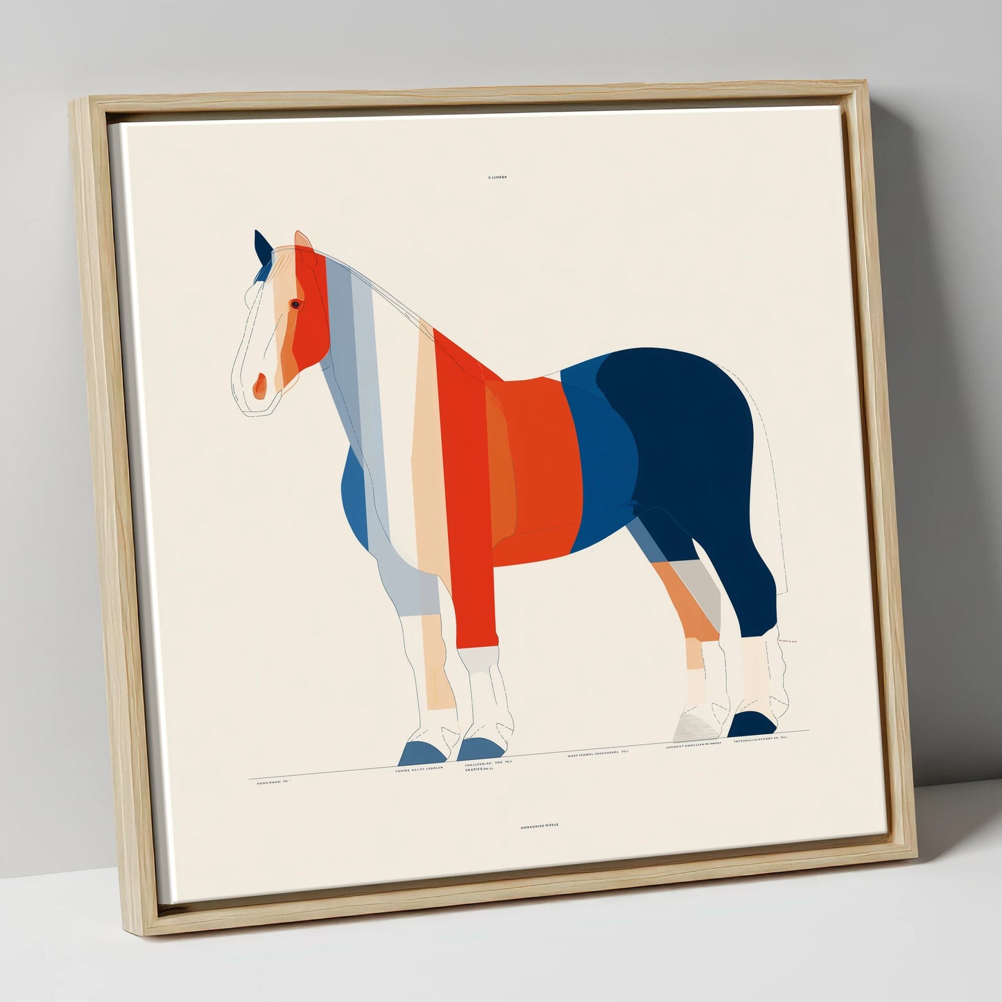 Modernist Equine Silhouette horse breed canvas wall art in natural frame