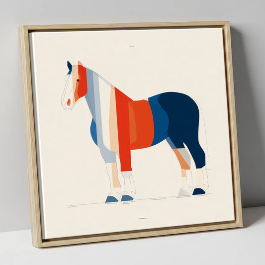 Modernist Equine Silhouette horse breed canvas wall art in natural frame