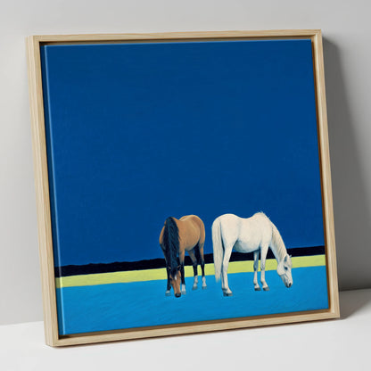 Cobalt Pastures horse landscape canvas wall art in natural frame
