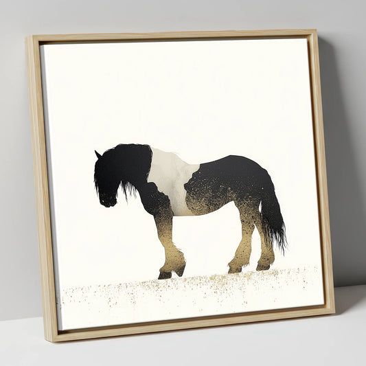 Gilded Piebald Profile horse breed canvas wall art in natural frame