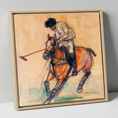 Heat of the Chukka polo horse canvas wall art in natural frame