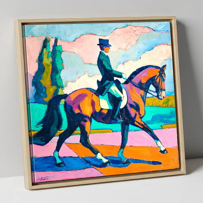 Vibrant Dressage Rhythm dressage horse canvas wall art in natural frame
