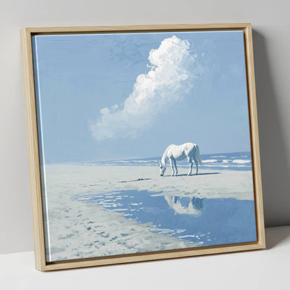 Azure Shore Solitude horse landscape canvas wall art in natural frame