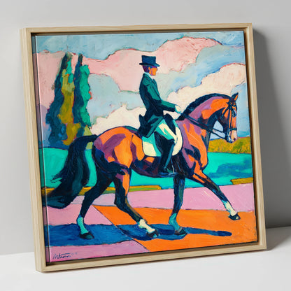 Vibrant Dressage Rhythm dressage horse canvas wall art in natural frame