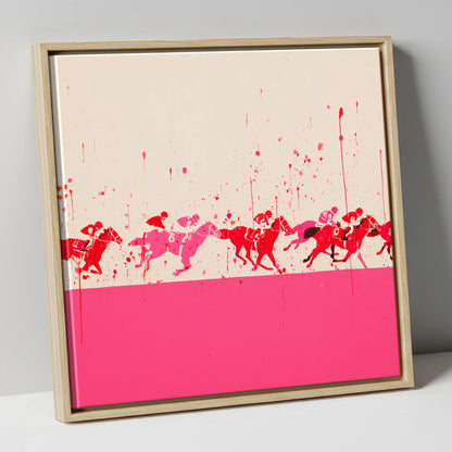 Crimson Surge racing horse canvas wall art in natural frame