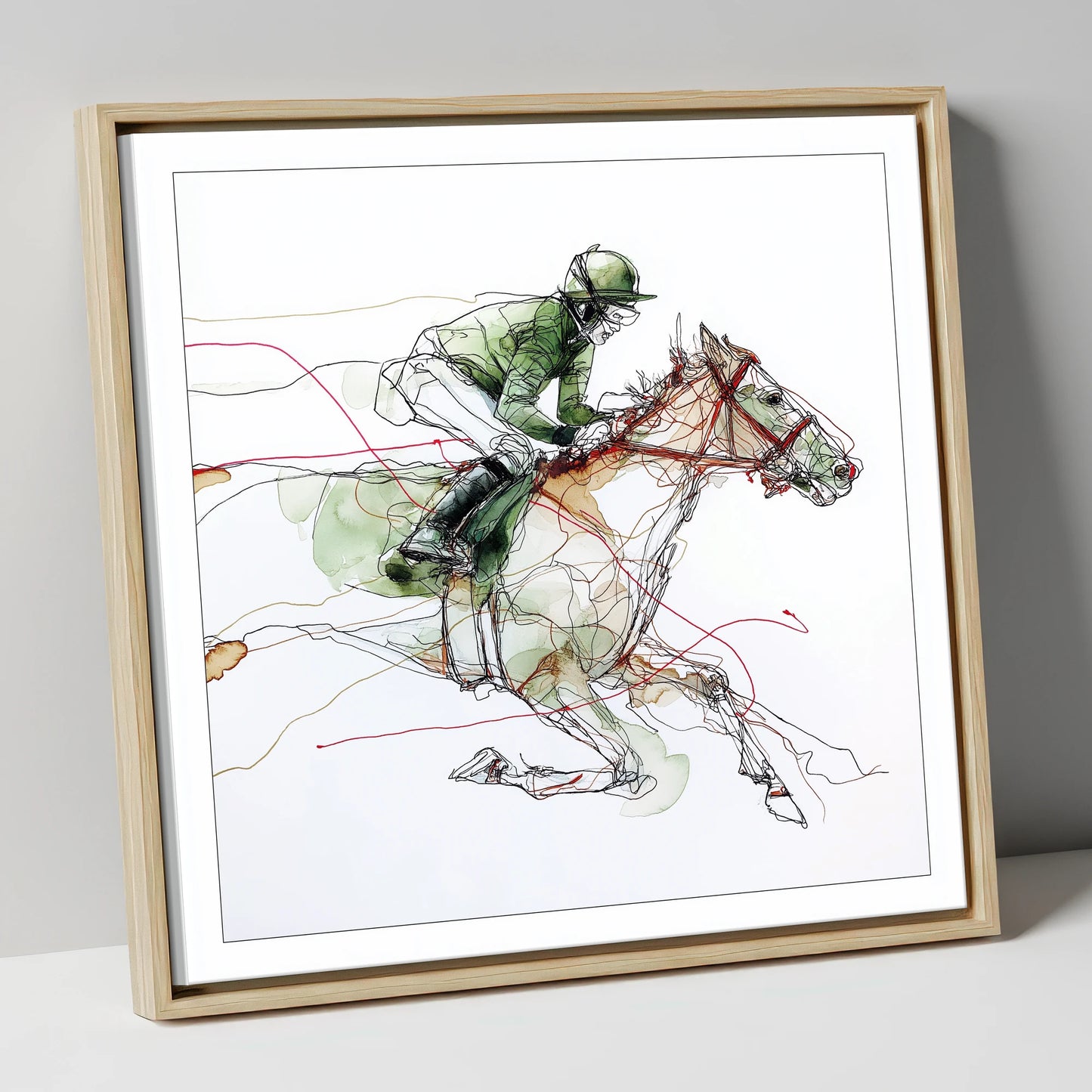 The Final Furlong racing horse canvas wall art in natural frame