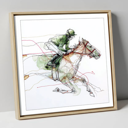 The Final Furlong racing horse canvas wall art in natural frame