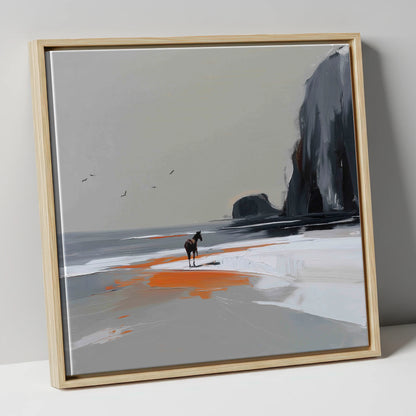 Solitary Shoreline horse landscape canvas wall art in natural frame