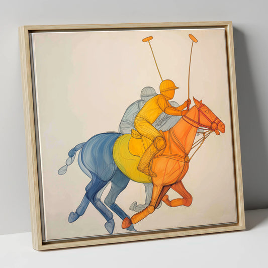 Rhythm of the Chukka polo horse canvas wall art in natural frame