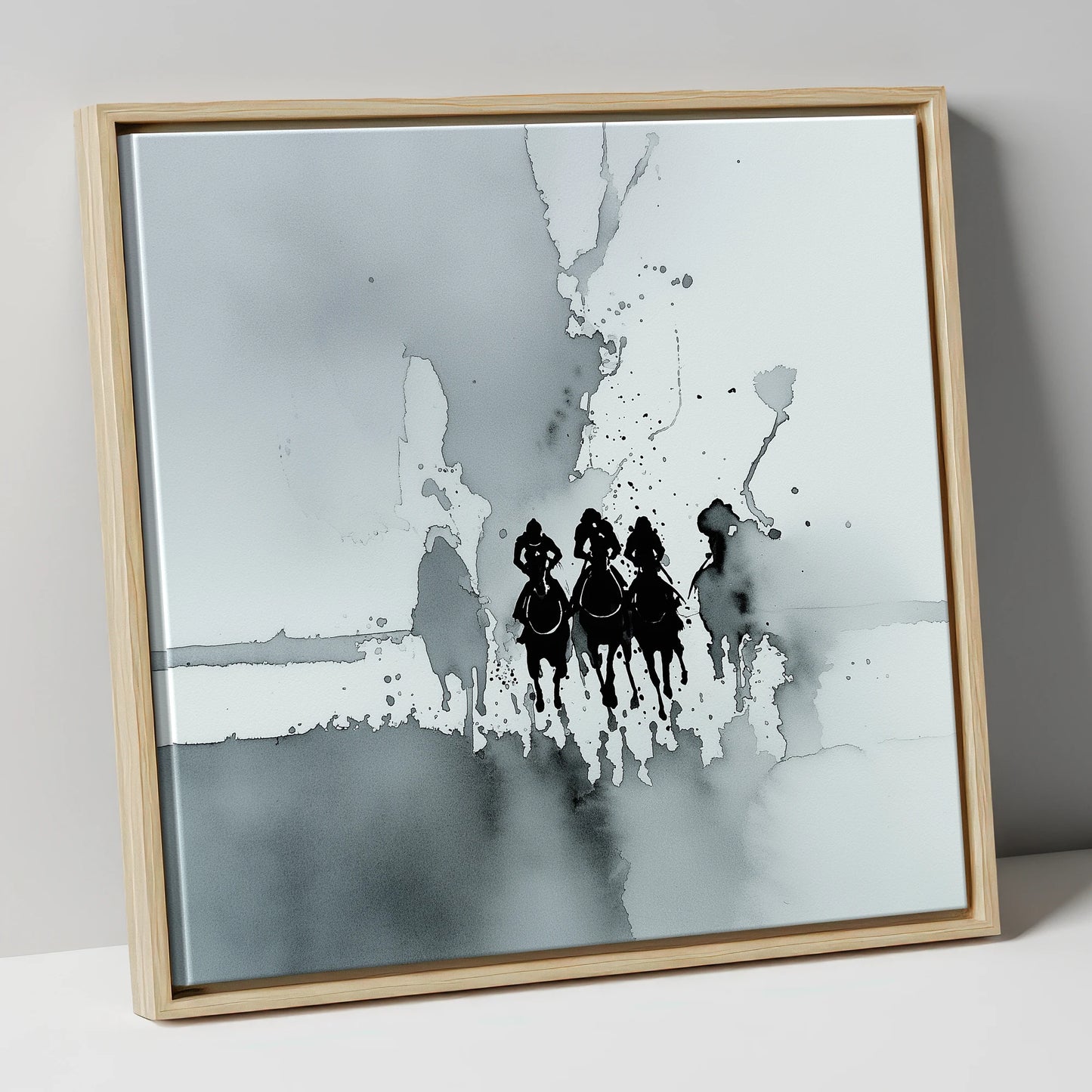 The Dawn Run racing horse canvas wall art in natural frame