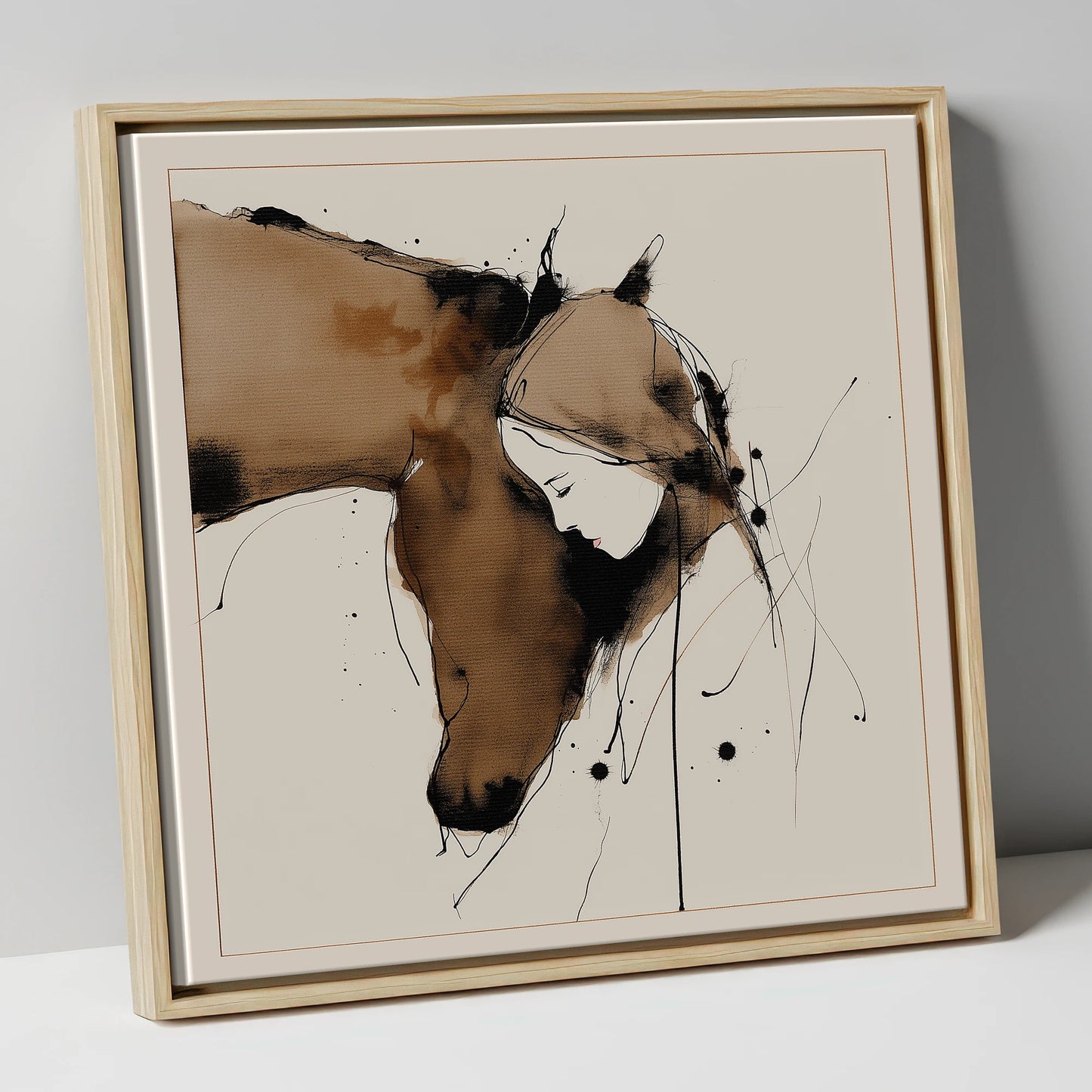 Unspoken Harmony horse & rider canvas wall art in natural frame