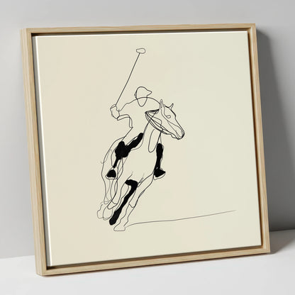 Fluidity of the Chukka polo horse canvas wall art in natural frame