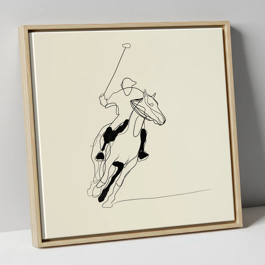 Fluidity of the Chukka polo horse canvas wall art in natural frame
