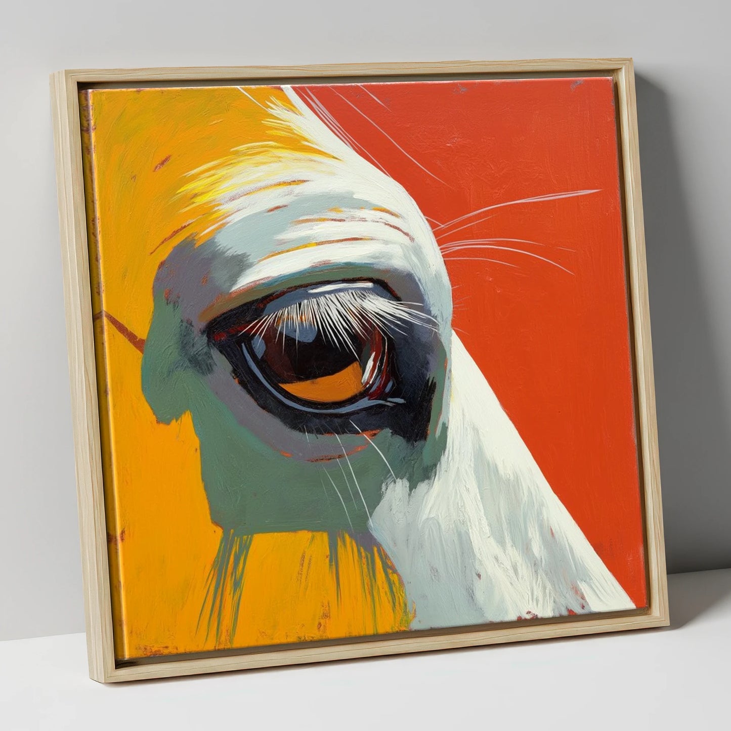 The Amber Gaze horse portrait canvas wall art in natural frame