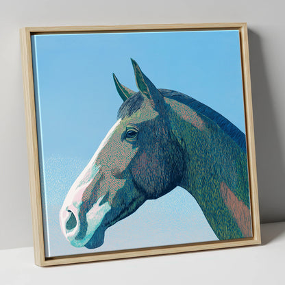The Azure Profile horse portrait canvas wall art in natural frame