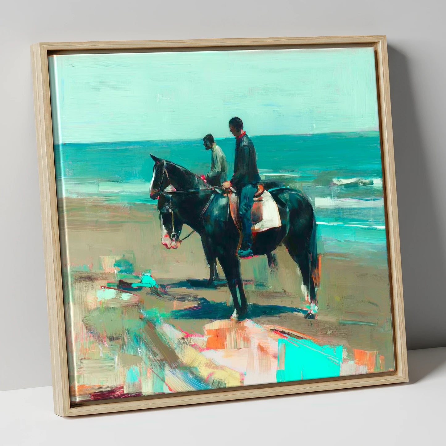 The Shoreline Hack horse landscape canvas wall art in natural frame