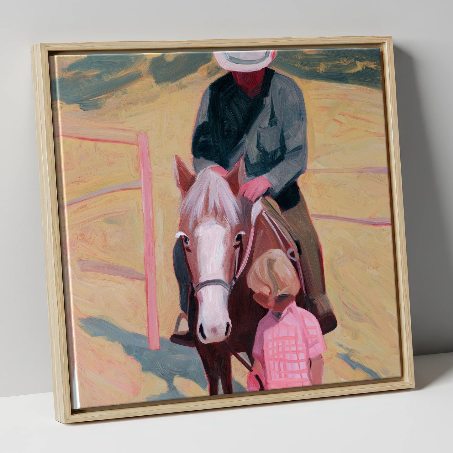 The Gentle Lesson horse & rider canvas wall art in natural frame