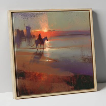 Crimson Horizon Ride horse landscape canvas wall art in natural frame