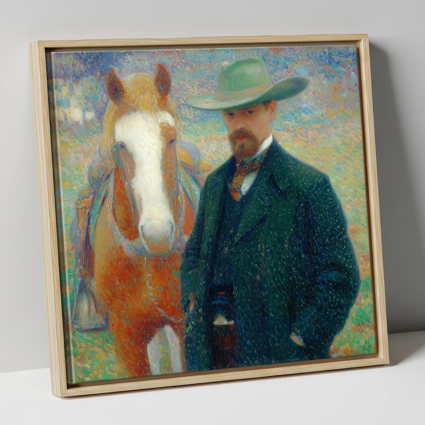 The Western Horseman western horse canvas wall art in natural frame