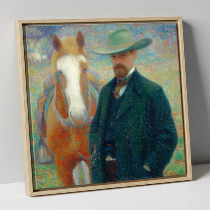 The Western Horseman western horse canvas wall art in natural frame