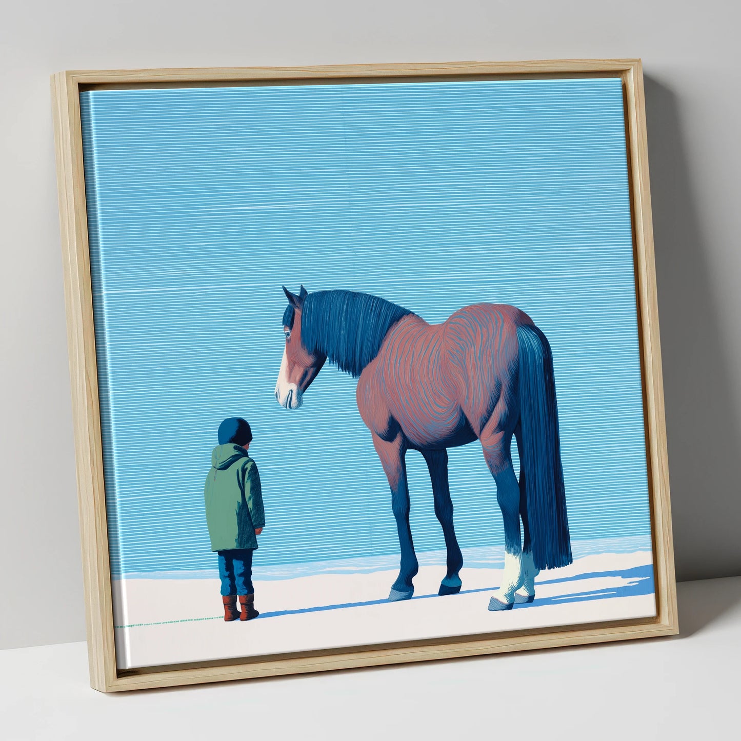 A Quiet Understanding horse & rider canvas wall art in natural frame