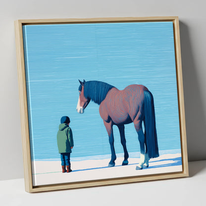 A Quiet Understanding horse & rider canvas wall art in natural frame