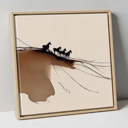 Herd on the Horizon wild horses canvas wall art in natural frame