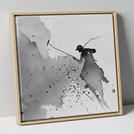 Dynamic Polo Silhouette polo horse canvas wall art in natural frame
