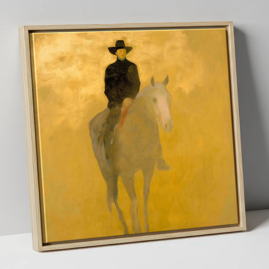The Golden Trail western horse canvas wall art in natural frame