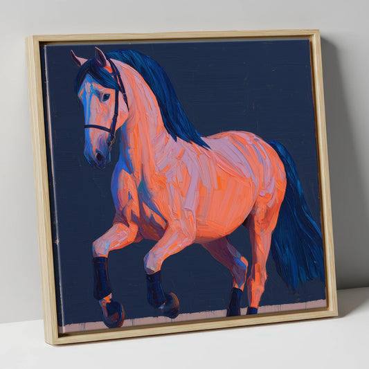 Vibrant Dressage Equine horse breed canvas wall art in natural frame
