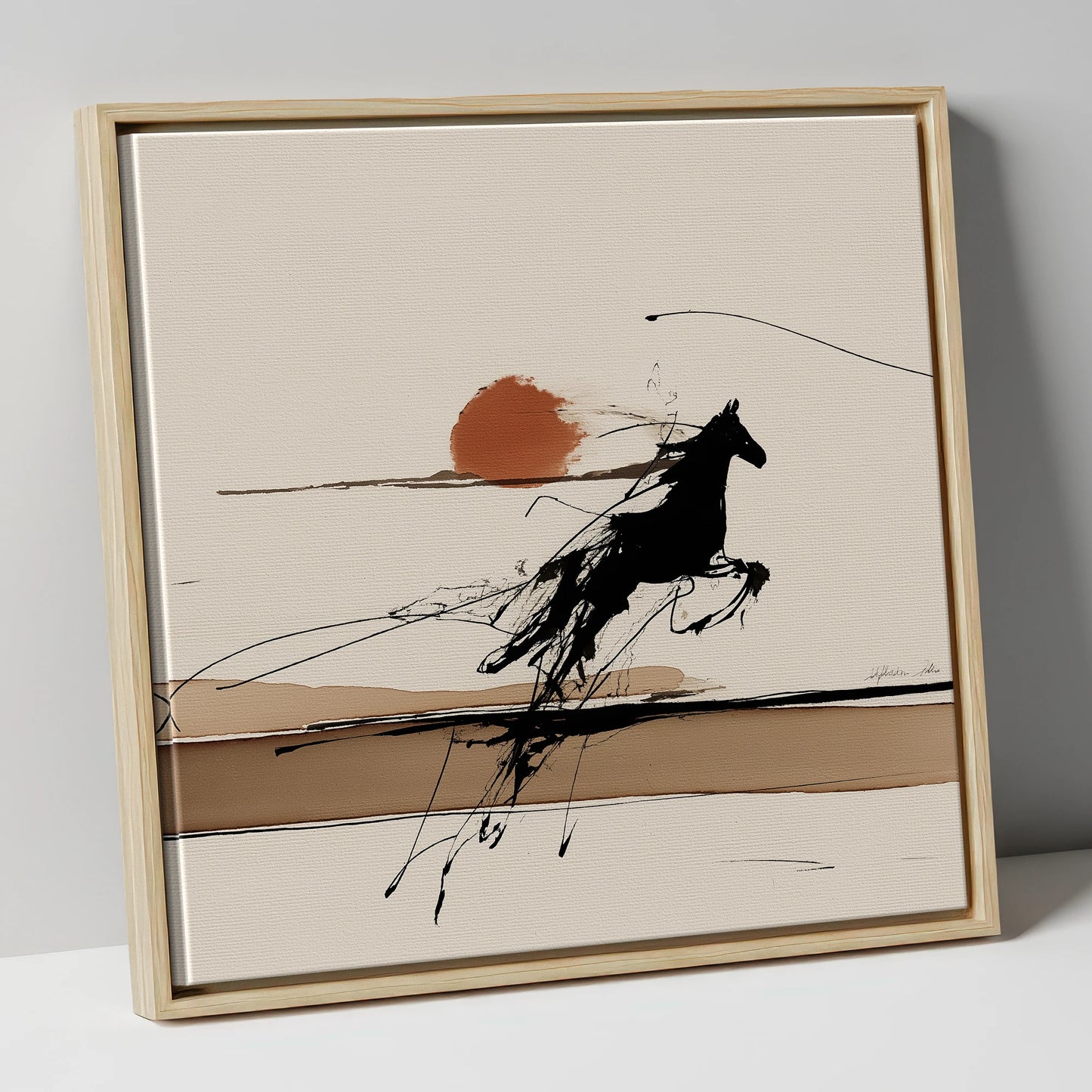 Wild Horizon Flight wild horses canvas wall art in natural frame