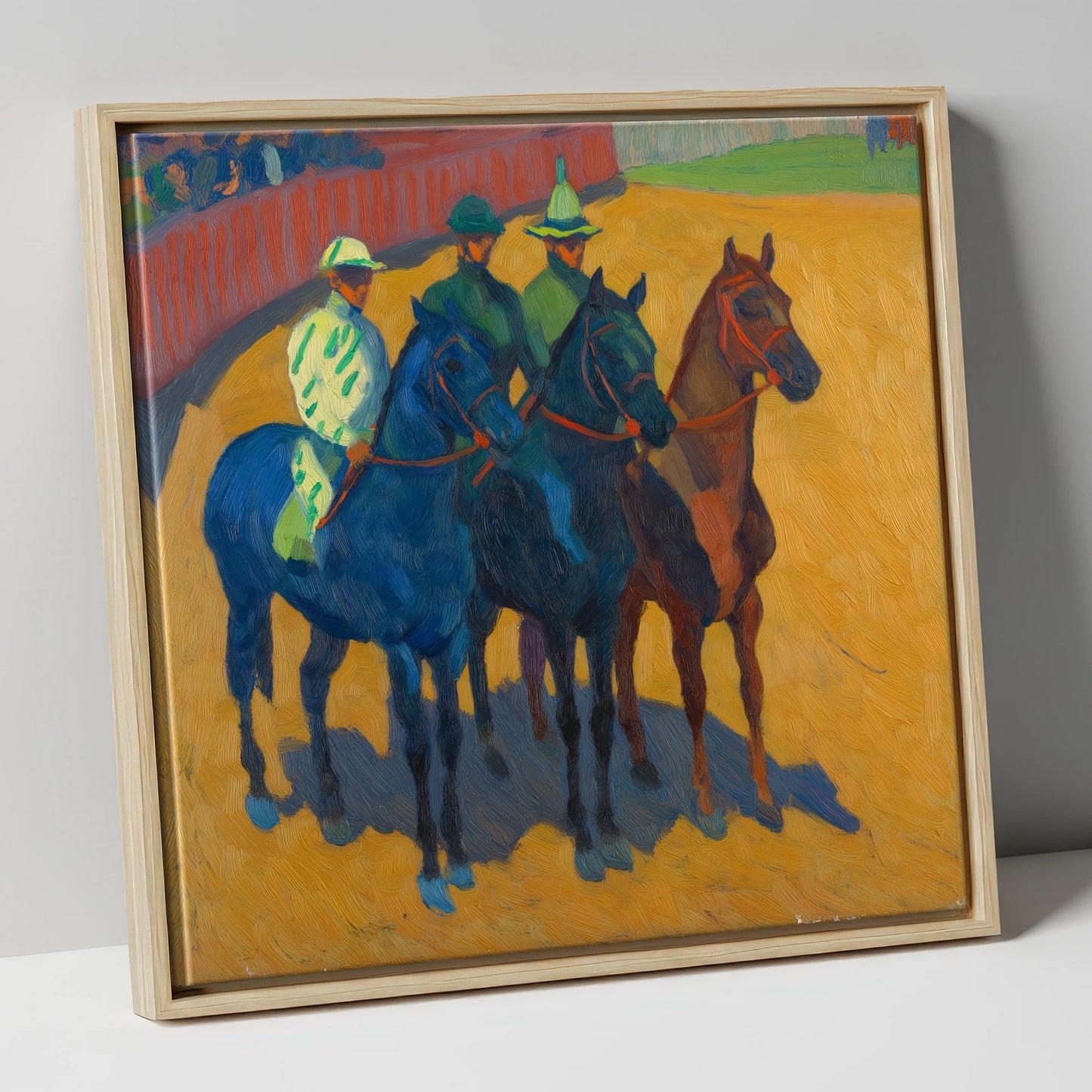 Anticipation in the Ring racing horse canvas wall art in natural frame