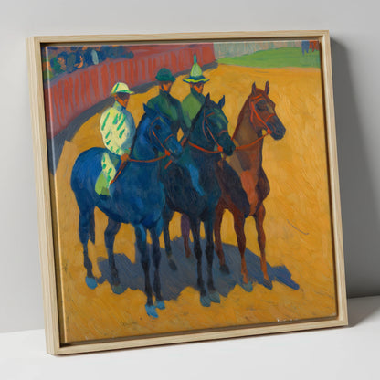 Anticipation in the Ring racing horse canvas wall art in natural frame