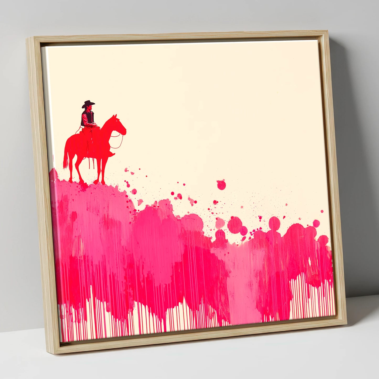 Magenta Maverick western horse canvas wall art in natural frame
