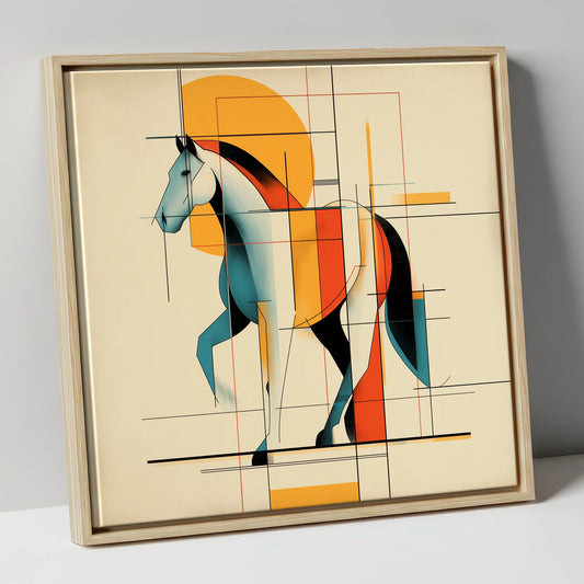 Geometric Equine Rhythm horse portrait canvas wall art in natural frame