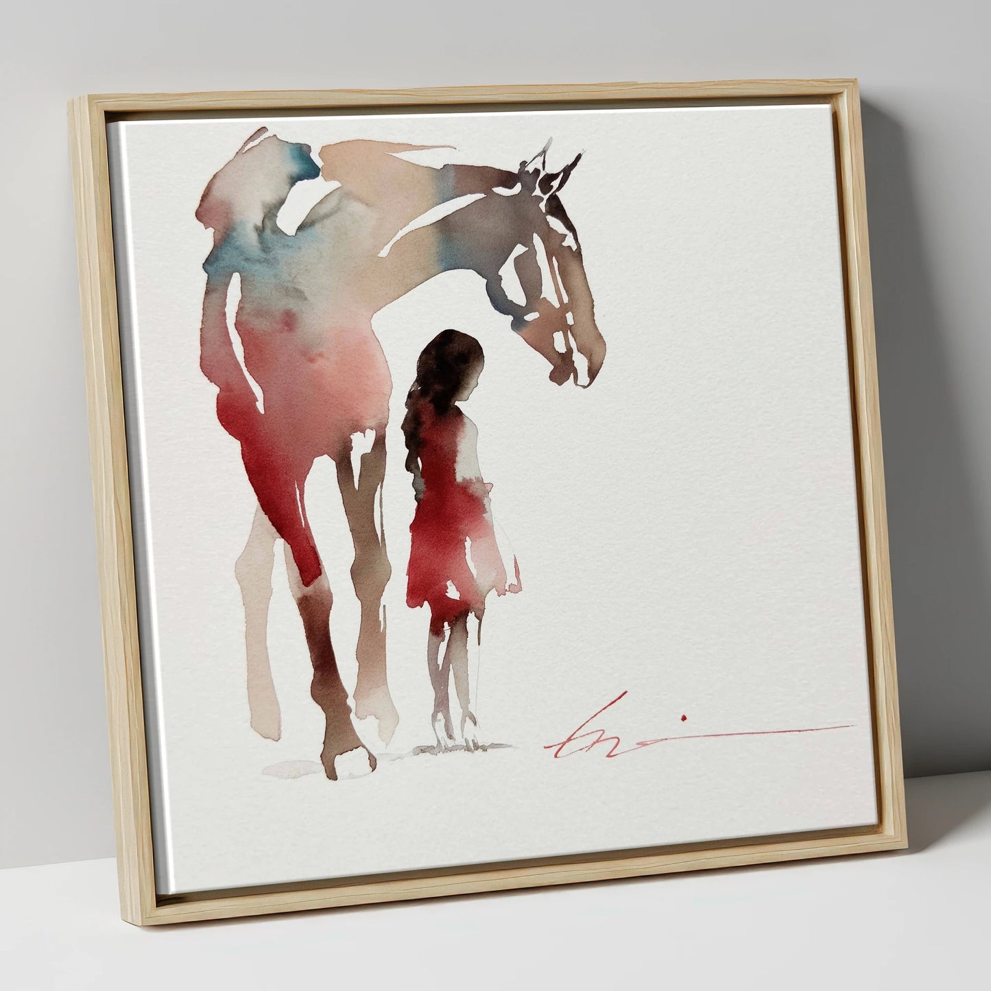 Silent Bond horse & rider canvas wall art in natural frame