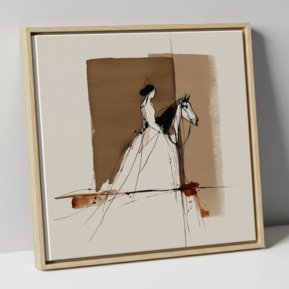 Bound in Sepia horse & rider canvas wall art in natural frame