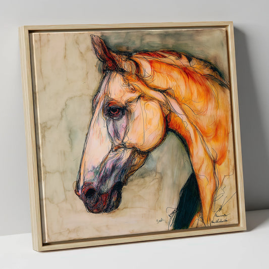 Sienna Wash Equine Study horse portrait canvas wall art in natural frame