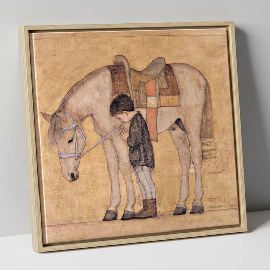 The Quiet Bond horse & rider canvas wall art in natural frame