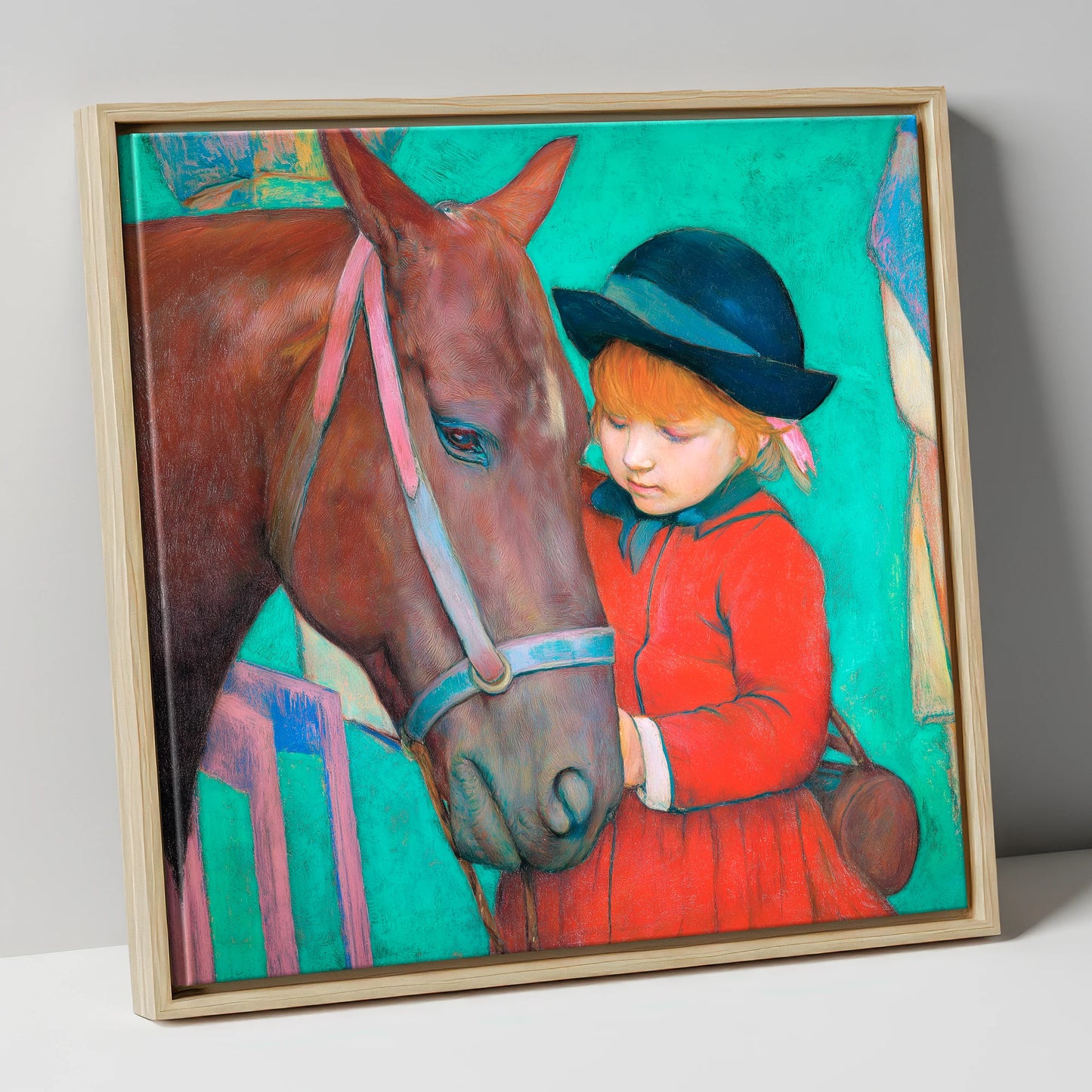 The Gentle Introduction horse & rider canvas wall art in natural frame