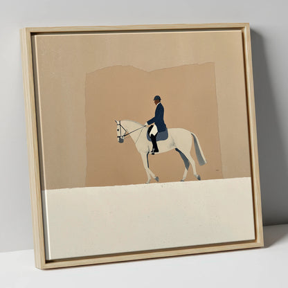 The Collected Grey dressage horse canvas wall art in natural frame